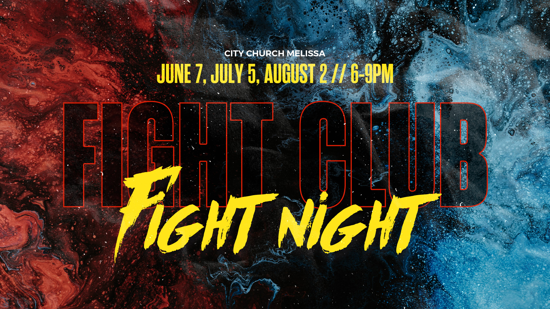 Fight Club Fight Nights are an opportunity for fight clubs to grow closer together and for people who aren’t in a fight club to plug into one. You do not have to be in a fight club in order to participate. During these nights students will be placed in groups and will be faced with a cultural hot topic. Students will debate both sides of the issue (and they MUST use Scripture to affirm their position). The point of these nights is to help students use God’s truth to inform their beliefs and to help students think critically and differently. 
<br><br>
After the students are done “fighting” we will load up in a bus and go do a fun activity together. Students will need to bring money to participate in this part of the evening. 
<br><br>
Fight Club Fight Nights are on June 7th, July 5th, and August 2nd from 6-9pm. 